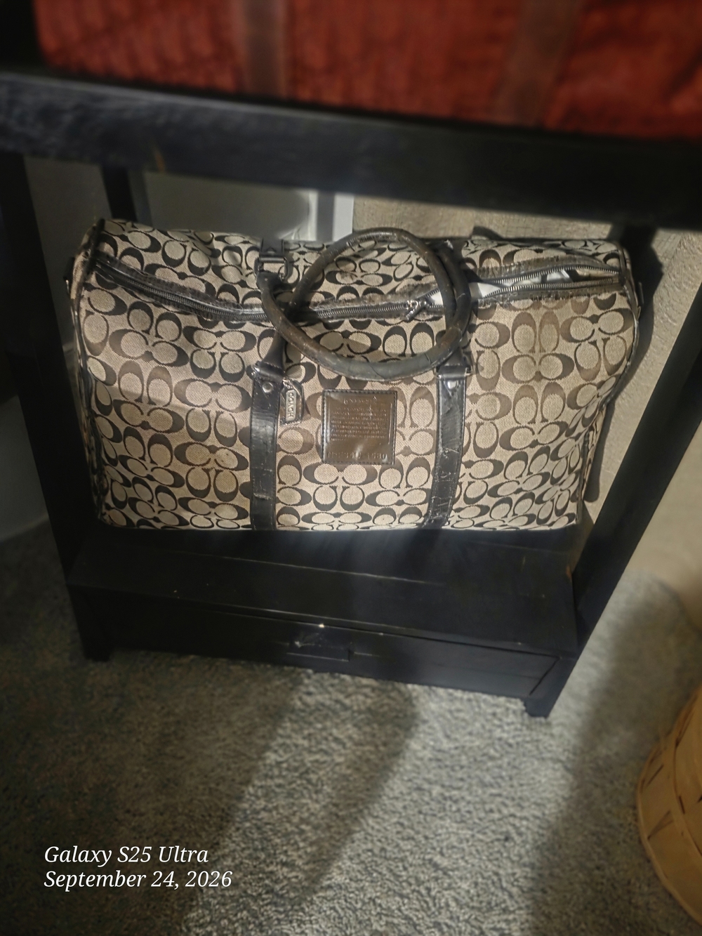 Coach Signature Canvas Duffel Bag in Khaki and Black Trim